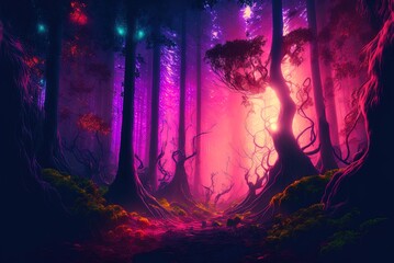 Enchanted woods with a twist of fairy tale darkness, a glowing Generative AI