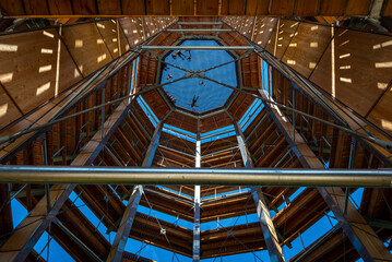 Inside of a large wooden tower, Quebec, Canada