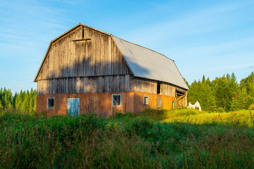 Obraz premium A barn on the edge of a meadow, Quebec, Canada