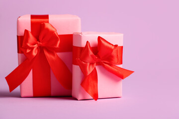 Gift boxes for Valentine's Day celebration on pink background