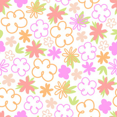 Obraz premium Seamless pattern with flowers drawn in doodle style.