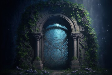 Stunning fantastical setting, with an arched entrance draped in Generative AI