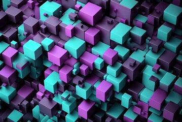 Abstract technology design in turquoise and purple blocks. Generative AI