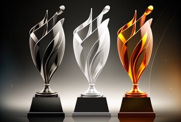 triple trophy cup. Gold, silver, bronze cup. The best champion. Generative AI