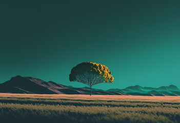 A Serene AI-Generated Render of a Minimal Natural Landscape with Vibrant Colors
