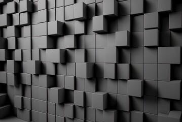 A square wall formed with tiles. A futuristic block pattern cast in concrete with a semigloss finish. Generative AI