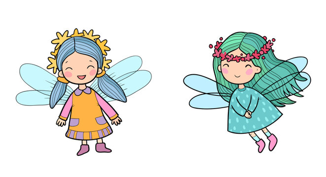  ute cartoon fairy. Elves princesses with wings. little girl.