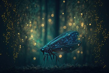 Magical, abstract depiction of a firefly in flight. Generative AI