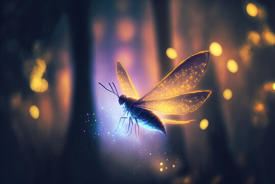 Magical, abstract depiction of a firefly in flight. Generative AI