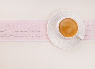 heart disease concept. cup of coffee and cardiogram with copy space for text. banner	