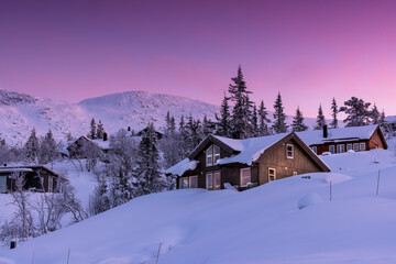 Log Cabin in mountains at winter