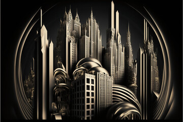 Metropolis in Gold and White, Tall Buildings, Chrome Look (Generative AI)