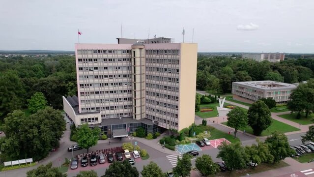  Tychy from a bird's eye view on a beautiful sunny day. The most popular places, buildings, architecture and objects in the city in the Silesian Voivodeship.