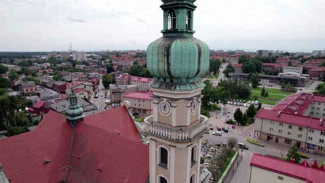  Tychy from a bird's eye view on a beautiful sunny day. The most popular places, buildings, architecture and objects in the city in the Silesian Voivodeship.