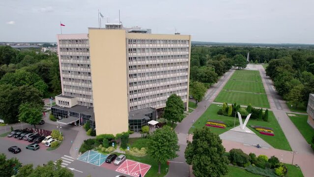  Tychy from a bird's eye view on a beautiful sunny day. The most popular places, buildings, architecture and objects in the city in the Silesian Voivodeship.
