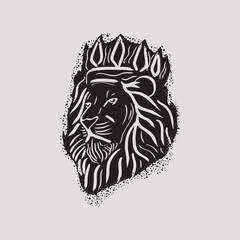 Artwork Illustration Black White Lion with Crown Icon Vector Design