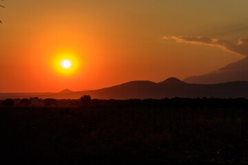 Beautiful african sunset over savannah in Tanzania