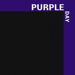 Illustration of purple day text isolated against purple and black background, copy space