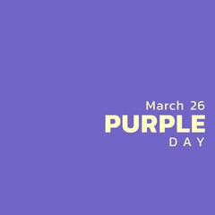 Illustrative image of 26 march and purple day text isolated against blue background, copy space