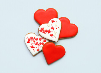 Delicious heart shaped cookies on light background. Valentine's Day celebration