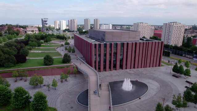 Katowice, Poland. The most characteristic objects in the city in Silesia. Famous buildings, architecture and objects in Katowice in beautiful summer weather.
