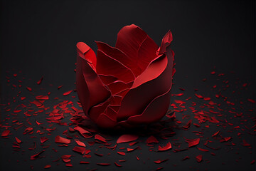 Beautiful red rose petal on dark background. Romantic art background