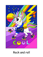 Cute cool unicorn in roller skates vector illustration