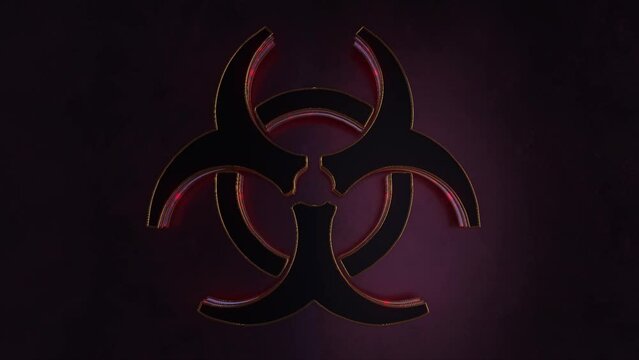 3D Toxic Waste Icon Symbol Golden Red Logo Animation Abstract Background 4K. Toxic Radiation Hazard Sign