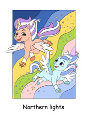 Cute unicorn twins flying in the sky vector illustration