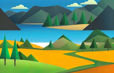 Obraz premium landscape with lake and mountains