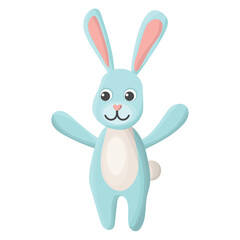 Cute cartoon happy blue rabbit isolated on white background. Happy Easter holiday element. Kid's clip art of a bunny flat style.
