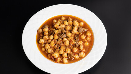Etli Nohut. Chickpeas with meat. Traditional Turkish food. Turkish cuisine. Homemade healthy dishes concept.