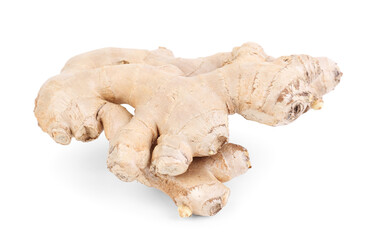 Fresh ginger roots on white background