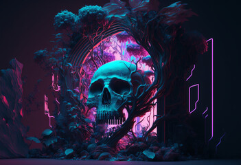 Artificial Aesthetics: A Futuristic 3D Neon Jungle of Glowing Lights and Vibrant Patterns