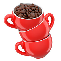 Ceramic coffee cup with coffee for americano, espresso, mocha, latte on white