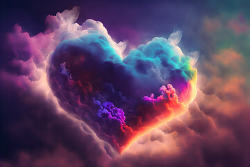 Beautiful colorful valentine day heart in the clouds as abstract background
