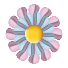 Cute flower head in 3d style isolated on white background.