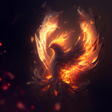 Phoenix Digital Art, Burning Bird Flying Phoenix In Flames