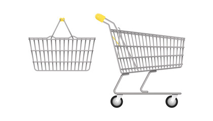 Store cart on white isolated background. Realistic empty basket