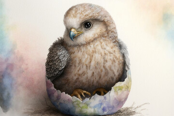 Baby eagle in a shell  watercolor, Generative AI