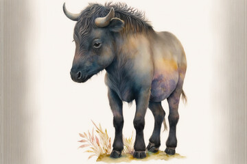 Wildebeest  standing  watercolor, Generative AI