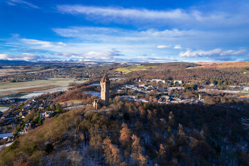Scotland, monument to William Wallace in the city of Stirling, view from above