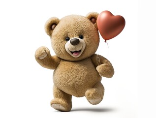 Teddy bear holding heart on white background - Generative AI