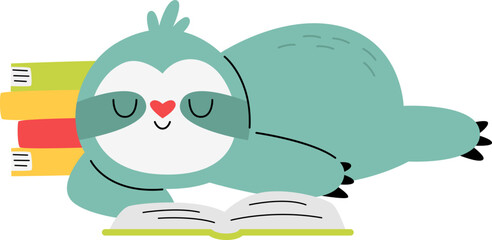 Funny lazy sloth read book flat icon © Mykola Syvak