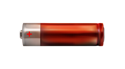 Red realistic battery icon isolated. Alkaline type AA. Blank object, 3D mockup. png