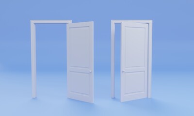 3D-rendering illustration open door on blue background. concept abstract design