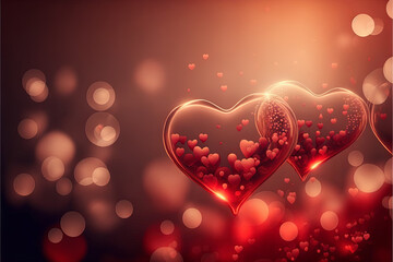 Pretty floating red heart balloons on a red paper background.  Valentines Day, February 14, 2023.  Background textured wallpaper was created with digital art.