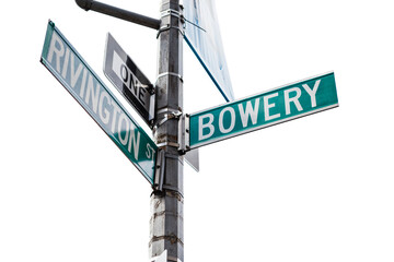 Bowery and Rivington Street signs, lower east side Manhattan. - obrazy, fototapety, plakaty