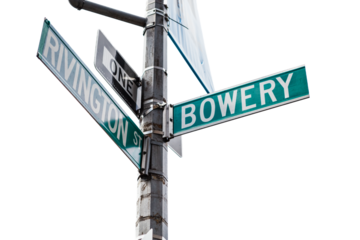 Bowery and Rivington Street signs, lower east side Manhattan.