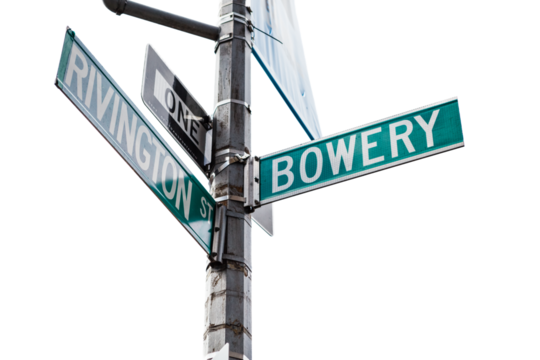 Bowery and Rivington Street signs, lower east side Manhattan.